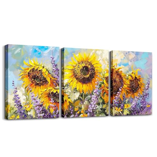 Affiches de cabane rustique jaune vif et fleurs violettes en toile