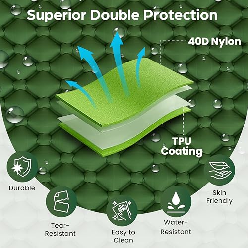 ROAMFREE Single Sleeping Pad for Camping - Ultralight & Portable Self Inflating Air Mat, Built-in Pillows & Foot Pump, Lightweight and Compact for Hiking, Backpacking - Includes Carry Bag, Repair Kit - Thumbnail 6