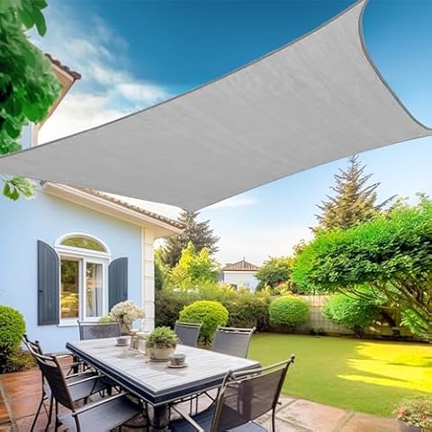 KANAGAWA Sun Shade Sail 20'x20' Grey Rectangle UV Block Canopy Awning Shelter Fabric Cloth Screen for Outdoor Patio Garden Backyard Cover