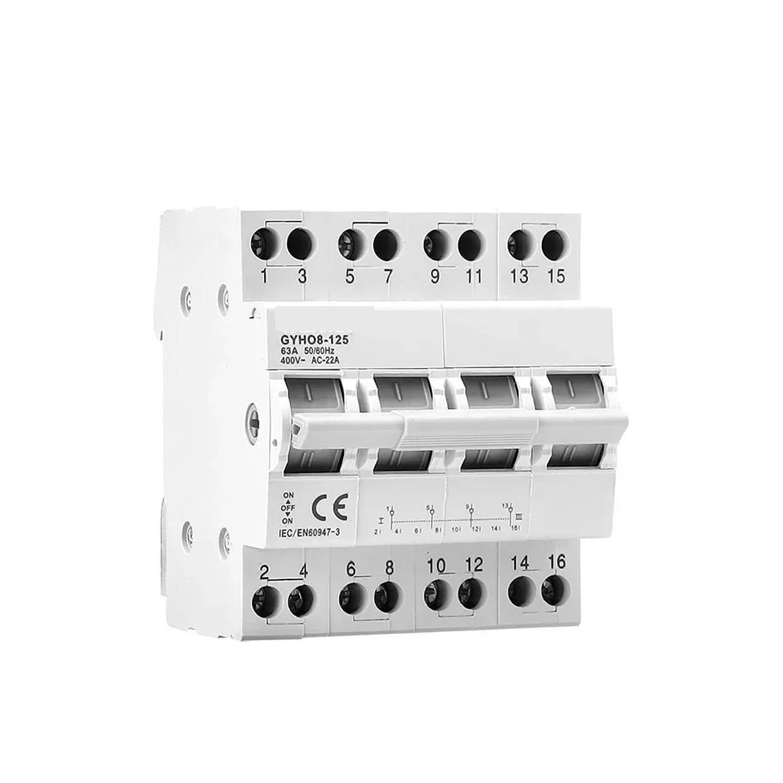 Leotnndq 4P Gyho8 40A 63A 100A 125A Dual Power Manual Transfer Isolating Switch Interlock Circuit Breaker Modular Changeover Switch(63A)