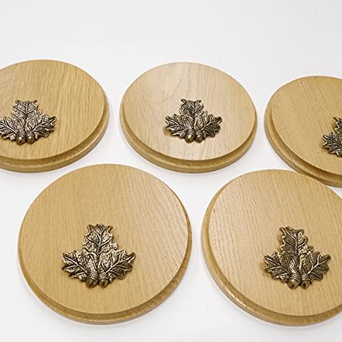 GTK Oferta 5 placas cuña redondas de roble claro AF 15 cm, tabla cuña, tabla de especias, placa para trofeos con 5 hojas de roble