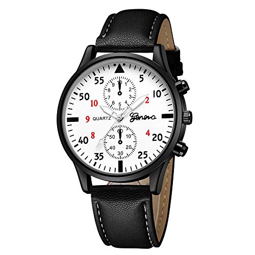 Reloj digital delgado analógico de cuero de negocios de cuarzo para hombre, negro, talla única