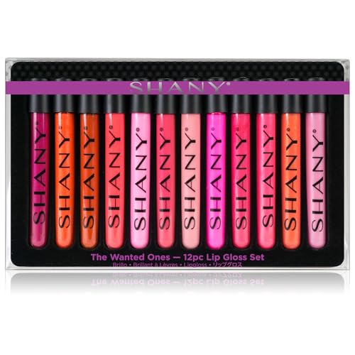 SHANY Lip Gloss Makeup Set, 12 Piece Professional Lip Color Collection with Shimmer and Pearl Finishes, Enriched w Aloe Vera Vitamin E, Long Lasting Glossy and Moisturizing Lip Luminizer - Wanted Ones