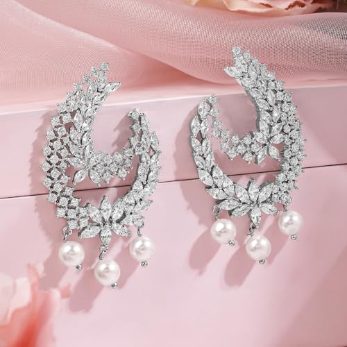 Image of Rubans Stud Earrings Oversized Fashionable American Diamond Stylish Jewellery Gift for Women & Girls