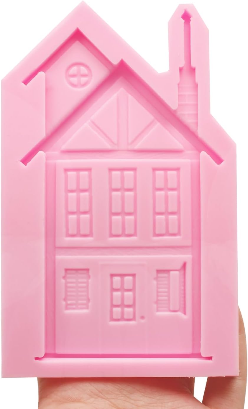 Victorian House Silicone Mold, 4.8 x 3 inches, Pink Clay Molds for Crafts, Set of 2