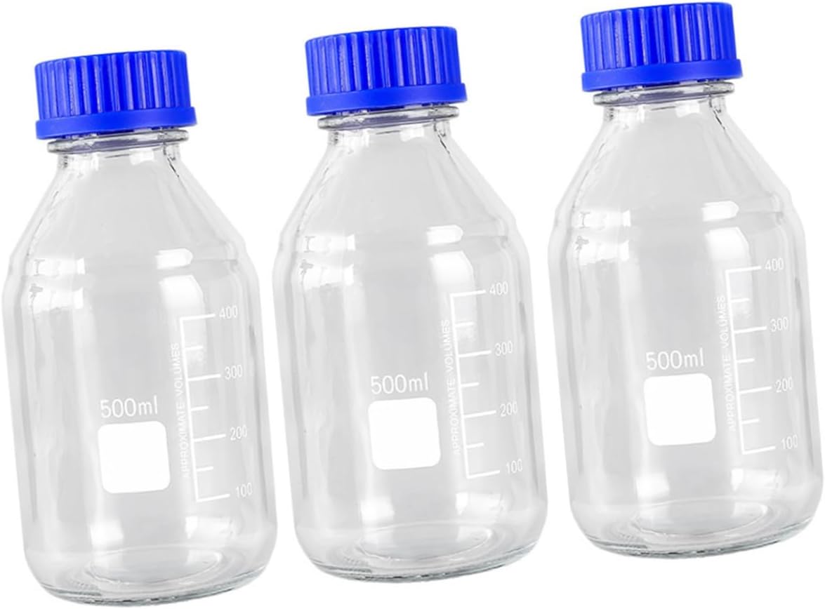 PRETYZOOM 3pcs Wide Mouth Glass Reagent Bottles Screw Cap Sealing Chemical Storage for Essential Oils Lab Reagents and Sample Collection