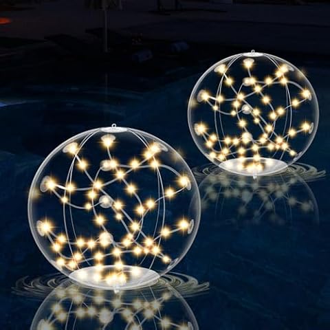 2 Pack Outdoor Solar Pool Lights, 14.5" Floating LED Light Up Balls with Remote, 3000K Warm Glow, Dimmable & Auto On at Dusk, IP68 Waterproof, 3 Modes – Perfect for Garden, Pool, Beach & Party Cover