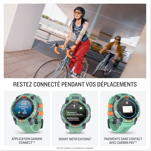 Garmin Instinct 3, AMOLED - Montre GPS Robuste et connectée – Vert d'eau avec Bracelet Vert d'eau – Boîtier 45 mm