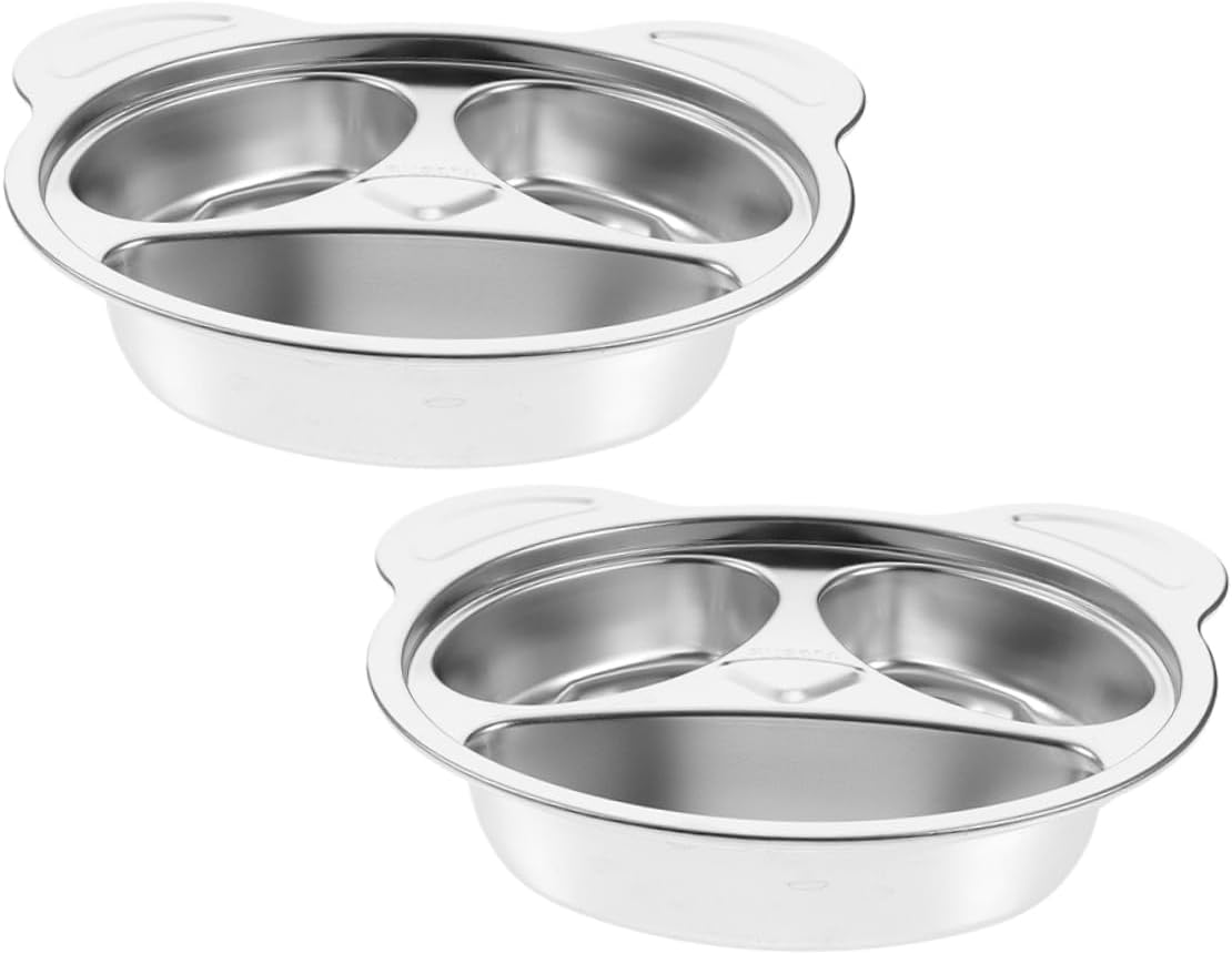 3sets Toddlers Stainless Steel Plate Set Portion Control Utensils Sturdy for Kids Meals for Camping School 2pcs*3(3)