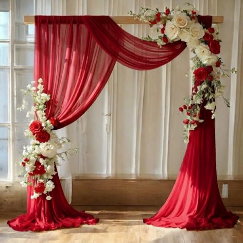 Pack of 2 Wedding Arch Drape Panel Fabric 30" x 20ft - Apple Red