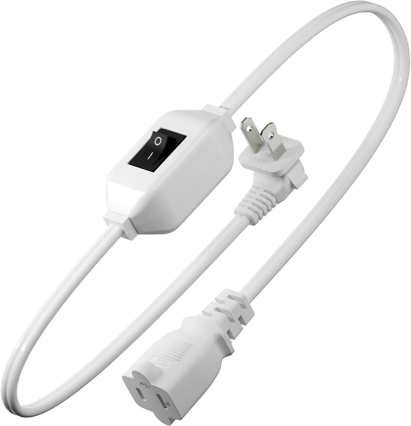 [6-Feet] On Off Switch Extension Cord, Right Angle 2-Prong Polarized Extension Cord with On-Off Inline Switch 12A 125V for Your Chargers/Lamp/Power Adapters etc, 16AWG Cord White Collor