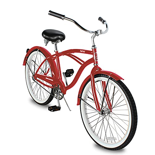 Micargi Tahiti Single Speed 26 Inch Men's Beach Cruiser Bike Hi-Ten Steel Frame City Bike Classic Road Outdoor Bicycle (26" - Red) #TOP1