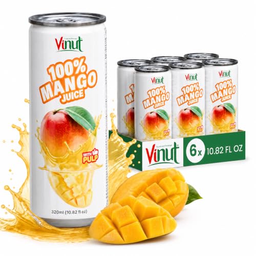 Image of VINUT 100% Mango Juice with Pulp, Tropical Fruit Nectar, No Added Sugar, Not From Concentrate, Gluten Free & Non-GMO Drink, 100% Vegan /Plant-Based, 10.82 fl oz Cans (Pack of 6)