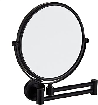 Wall Mounted Makeup Mirror, 360 Swivel Double Sided Vanity Mirror with Magnification, Extendable Shaving Mirrors for Bathroom,Black,3X