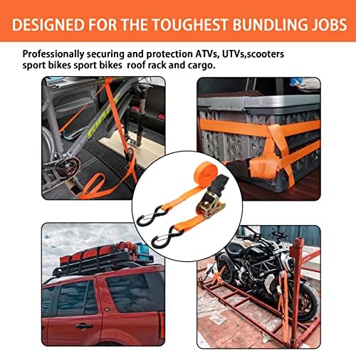 Ratchet Strap, 25mm x 5M Heavy Duty Ratchet Tie Down Straps Set with Rubber Grips & Safety Lock S Hooks,Cargo Straps for Lifting Moving Furniture, Trucks Motorcycle Surfboard Kayak