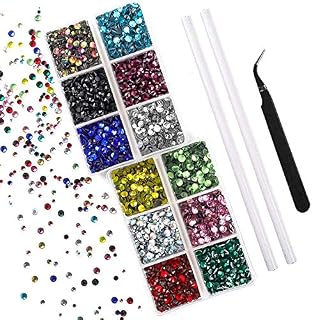 Outuxed 5400pcs 12 Colors Hotfix Rhinestones 3 Mixed Size 2-4mm Flatback Round Glass