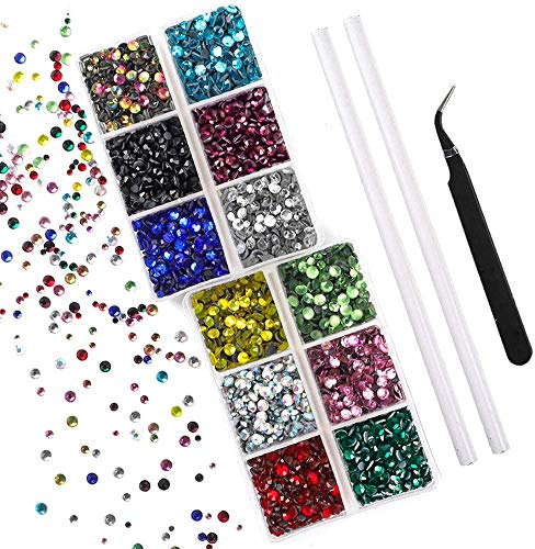 Outuxed 5400pcs 12 Colors Hotfix Rhinestones 3 Mixed Size 2-4mm Flatback Round Glass
