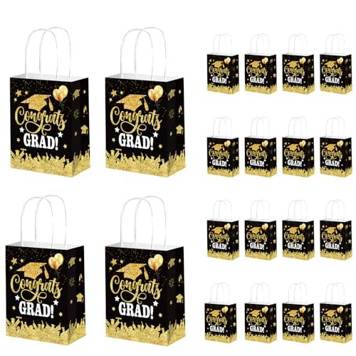 Qpout 12 Pack Graduation Gift Bags 2025, Graduation Goodie Treat Candy Snack Party Favor Bag, Grad Bags Bulk, Small 6.3x3.15x8.27 inch, Black