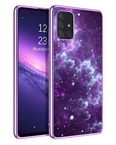 YINLAI Samsung Galaxy A71 Case Glow in The Dark Slim Fit Shockproof Protective Hybrid Hard PC Soft TPU Bumper Phone Cover for Samsung Galaxy A71, Purple Nebula