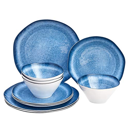 Amazon Basics Melamine Dinnerware Set, Service For 4, Blue Glaze With Rustic Edge - Set Of 12 #TOP15