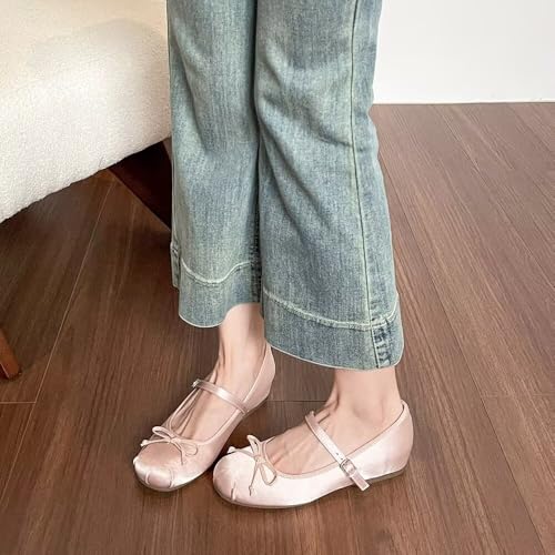 Hee grand Womens Mary Jane Shoes Bowknot Satin Round Toe Strap Ballet Shoes Hidden Wedge Heel Dress Shoes4