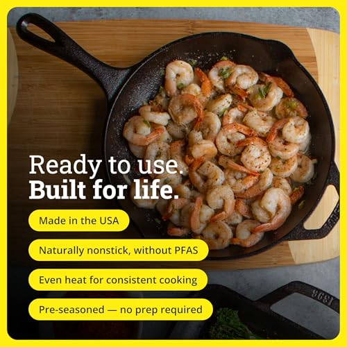 Image of Lodge Seasoned Cast Iron Skillet - PFAS-Free, Non-Toxic Cookware - Use with an Oven, Stove, Grill, or Campfire - Naturally Non-Stick & Oven Safe - 10.25 Inches
