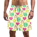 HUI JIN SHOP Niedliche Badehose, Motiv: Sterne, Herz Kuchen, elastische Badehose, Boardshorts, Strandshorts, Süße Stern Herz Kuche, XXL