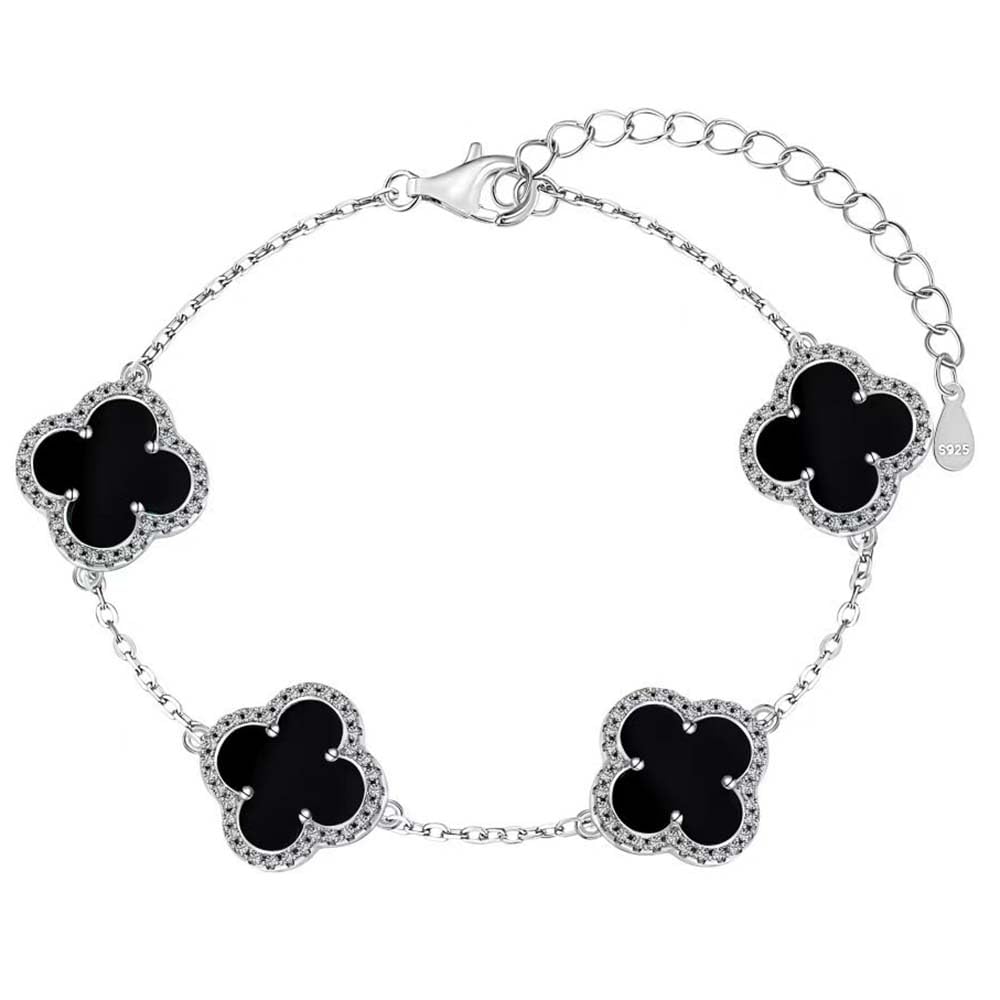 Lllunimon Unique Four Leaf Clover Bracelet for Women Men White Black Green Lucky Link Clover Bracelets,925 Sterling Silver Jewelry Christmas