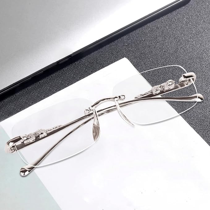 Image of MC RIMLESS GOLD BLACK SUNGLASSES,Rimpess Unisex Sunglasses Retro Luxury Metal Framless Rectangle Leaopard Arms