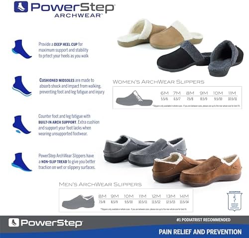 Powerstep Men's ArchWear, House Shoes, Orthotic Slippers with Arch Support, Plantar Fasciitis Pain Relief, Charcoal/Gray, 8 | Image 4