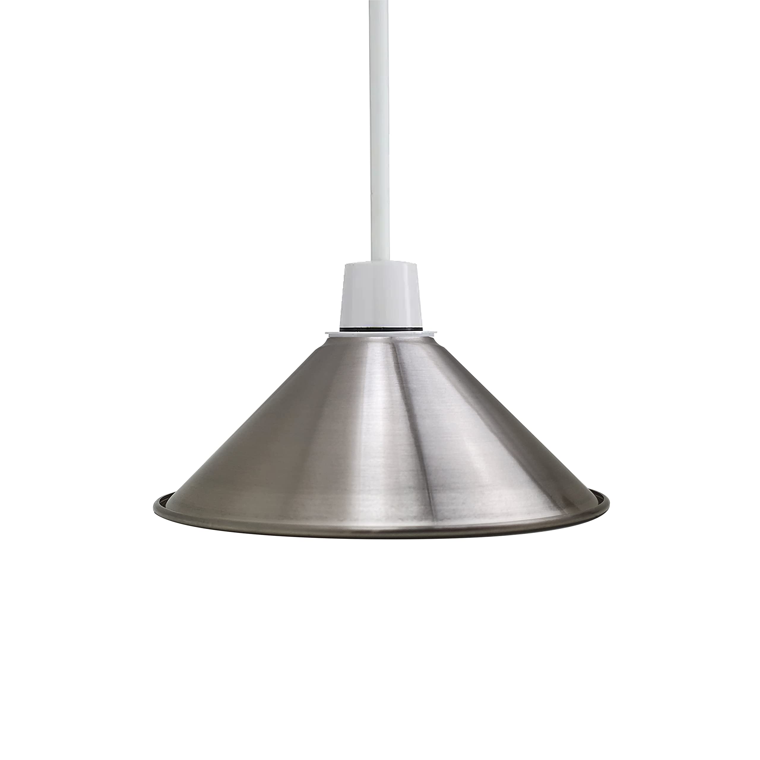 Dc Voltage Satin Nickel Vintage Retro Light Shade, Metal Cone Lampshade, Easy Fit Industrial 22Cm Lamp Shade, 4Cm E27 Pendant Hole For Kitchen, Living Room, Hallway (Satin Nickel)