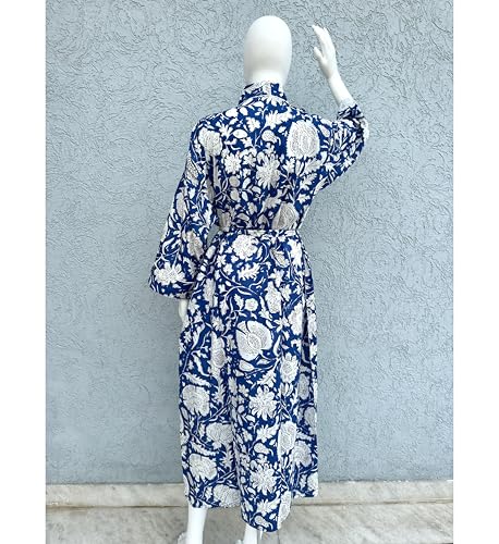 Image of Hand block print Cotton Kimono bikini cover up,Indian Hand block print Cotton Bath Robe,Swim Wear,Nighrwere Dressing Gown