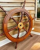 Bhartiya Handicrafts Nautical Ship Wheel for Wall Decor Rustic Wooden Pirate Boat Steering Wheel with Brass Hub – Handmade Captain’s Wheel for Nautical, Beach & Coastal Décor (18 Inch)