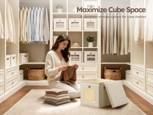 Image of Homsorout Cube Storage Bins with Lids - Front Opening, Clear Window, 6 Pack