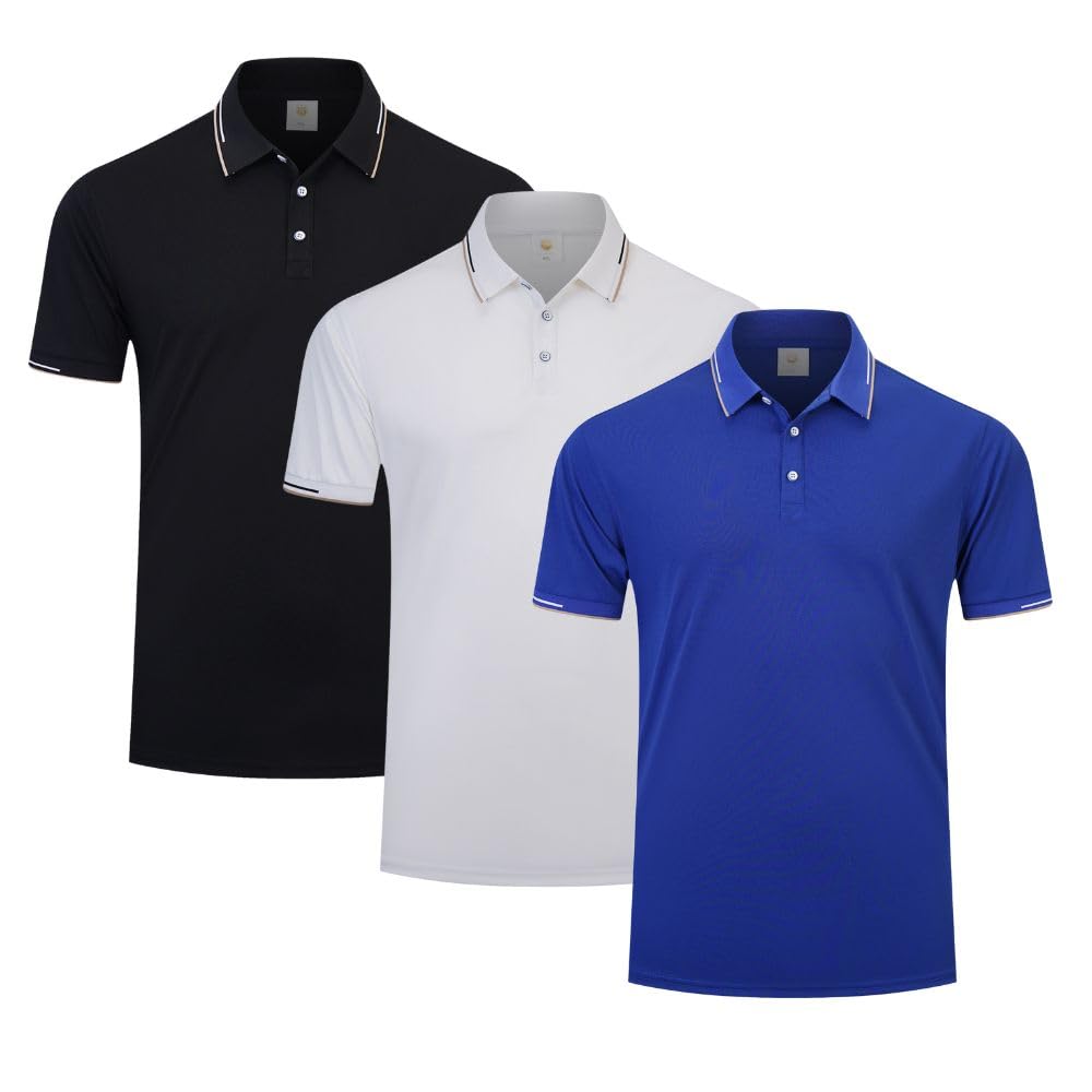 Herren-Poloshirt, kurzärmelig, 3er-Pack, Laufshirt, atmungsaktiv, feuchtigkeitsableitend, aktives Workout-Shirt