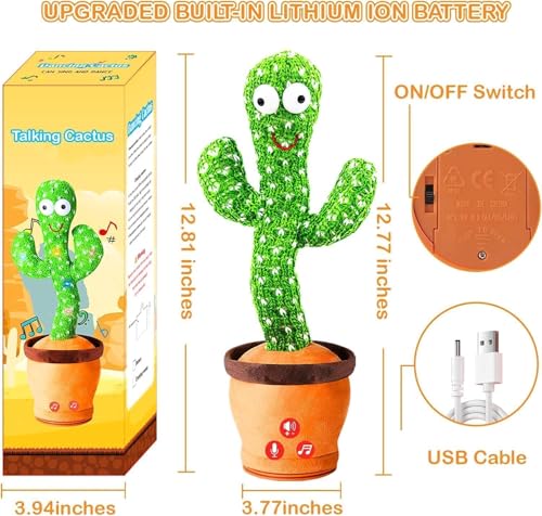 Image of Talking Dancing Cactus Toy for Kids - Singing & Recording Plush Cactus with Repeat Function, LED Lights & Music | Funny Educational Toy for Babies & Toddlers | USB Rechargeable (Multicolor) (Style 4)
