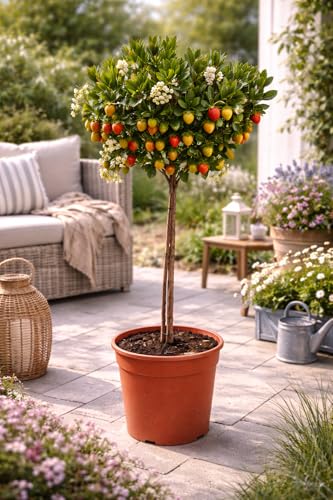 Erdbeerbaum Stämmchen 80-100 cm Arbutus unedo winterhart immergrün mediterraner Zierstrauch mit essbaren Früchten bienenfreundlich Kübelpflanze Balkon Terrasse Garten