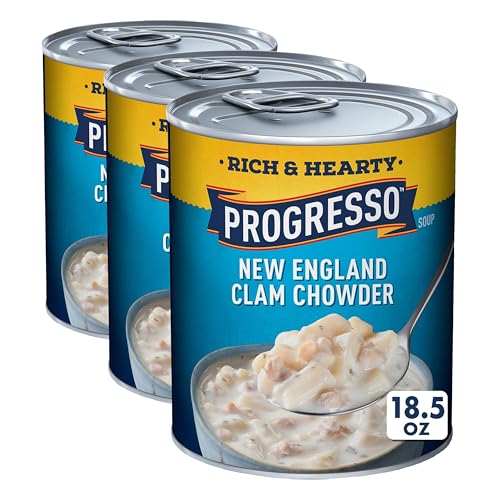 Image of Progresso New England Clam Chowder Soup, Rich & Hearty Canned Soup, Gluten Free, 18.5 oz (Pack of 3)
