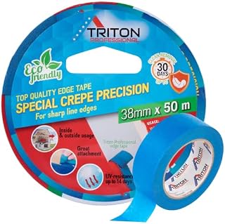 Blue Painters Masking Tape for Painting and Decorating - Special Crepe Precision - Indoor & Outdoor - Sharp Line Edges - No Traces of Glue - 38mm x 50m - UV Resistant - Clean Removal up to 30 Days