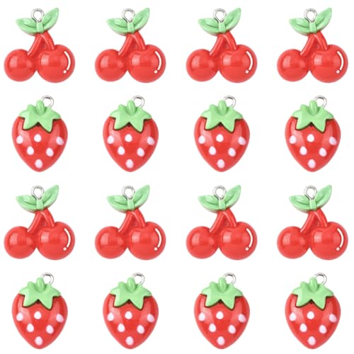 Breloques cerises et fraises 3D de précision en résine avec anneau fer - 2