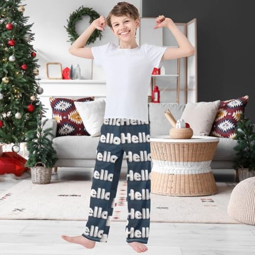 Boy's Pants Navy Blue Hello Jogger Pants Elastic Waist Long Bottoms Trousers with Pockets 6-14 Years2