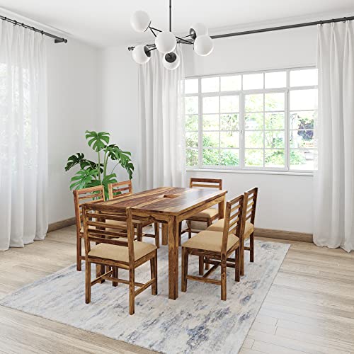 Image of Amazon Brand - Solimo Sheesham Wood Turlock 6 Seater Dining Table with Cushioned Chairs | Multipurpose Wooden Dining Set Furniture for Restaurants, Dining Room, Living Room, and Home (Natural Finish)