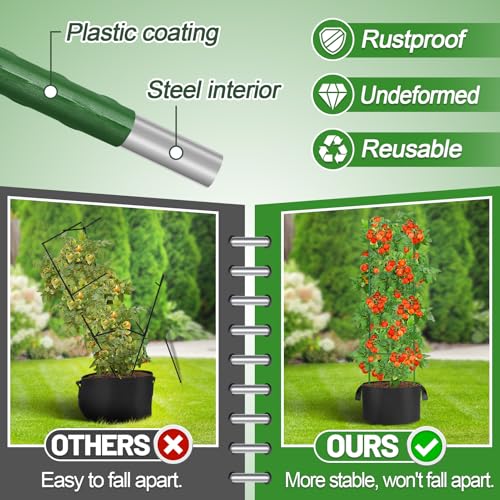 Image of ANPHSIN Sturdy Triangle Tomato Cage with Movable 10 Gal Grow Bags, 3 Sets | 47'' Plants Garden Trellis Planters, Support for Indoor Outdoor Beans, Peppers, Eggplants, Climbing Vegetables