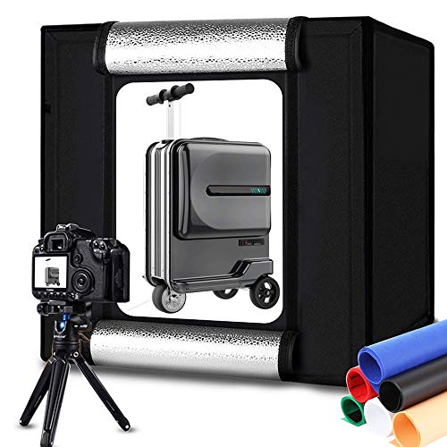 DUCLUS Portable Photo Studio Box 24x24in/60cm, Adjusatable Light Box with 120pcs SMD LED Beads, Photo Shooting Tent with White Light Warm Light and 6 Color Background
