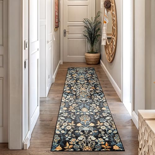 Tapete corredor floral negro diseño botánico 2'3" x 12' miniatura 1