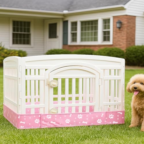 Image of Dog Playpen Bottom Pad Mat for 36 inch 4-Panel Playpens - Scratch & Chew-Resistant Puppy Pen Floor Mat with Hook & Loop Fasteners, Waterproof & Leakproof, Non-Slip (Pink) (Playpen Not Included)