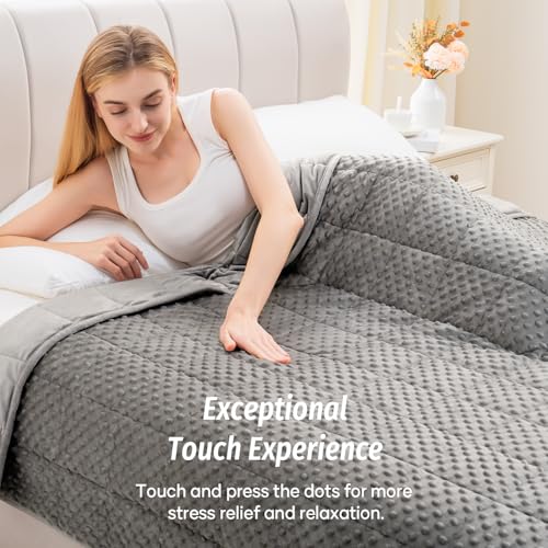 Wemore Minky Dot Weighted Blanket for Adults Queen Size 15 lbs, Soft Cozy Heavy Blanket for Stress Relief and Sleep Promotion, Breathable Blanket for All-Season with Glass Beads, Grey 60 x 80 inches - Image 4