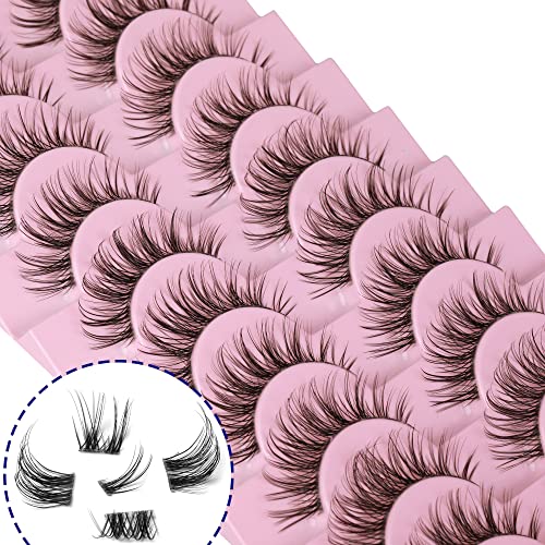 wiwoseo Eyelashes Cluster DIY Lashes Extension Strip Eyelashes Natural Wispy Fluffy Faux Mink Lashes 15MM Natural Volume Eyelashes DIY Yourself 10 Pairs Pack