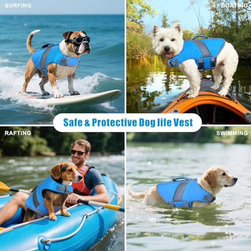 Mosucoirl Dog Life Jacket High Flotation,Shark Dog Lifesavers Floats Coat High Visibility Reflective Pet Safety Vest Swimsuits Small Medium Large Dog Life Vest for Swimming Boating Surfing Kayaking