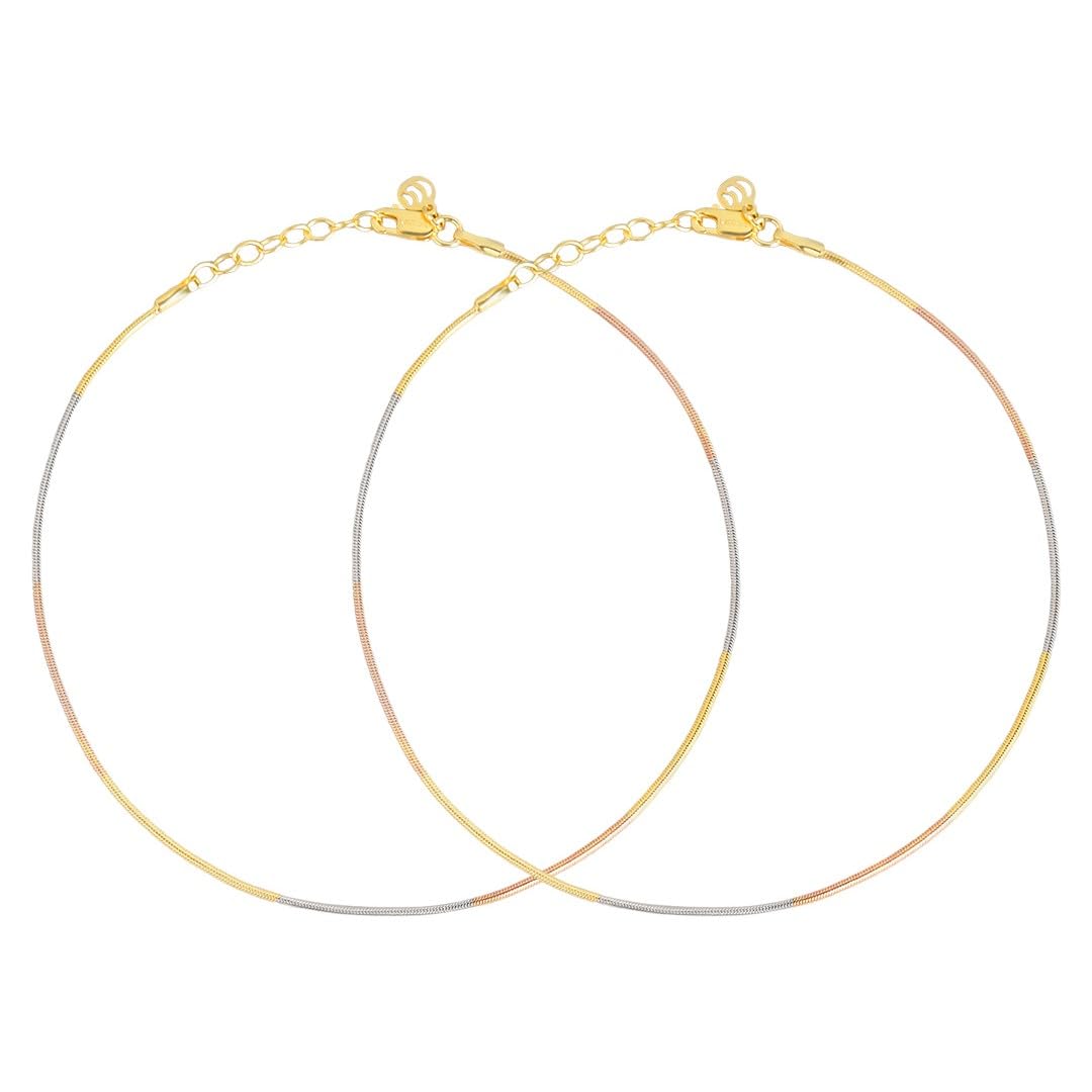 ZAVYA 925 Sterling Silver Triple Tone Plated Sleek Chain Anklets (Pair) for Women | Stylish Silver Jewellery | Gift for Women and Girls | With Certificate of Authenticity and 925 Hallmark (B0BCBXPYZZ) Amazon Price History, Amazon Price Tracker